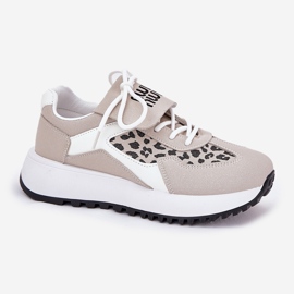 Kvinnors sneakers sportskor på plattformen leopard och vit och beige 4