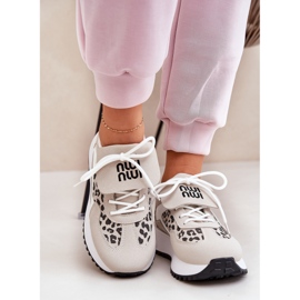 Kvinnors sneakers sportskor på plattformen leopard och vit och beige 6