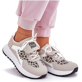 Kvinnors sneakers sportskor på plattformen leopard och vit och beige 8