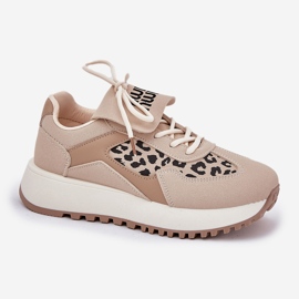 Kvinnors sneakers sportskor på plattformsledaren beige 5