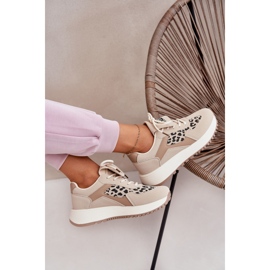 Kvinnors sneakers sportskor på plattformsledaren beige 10