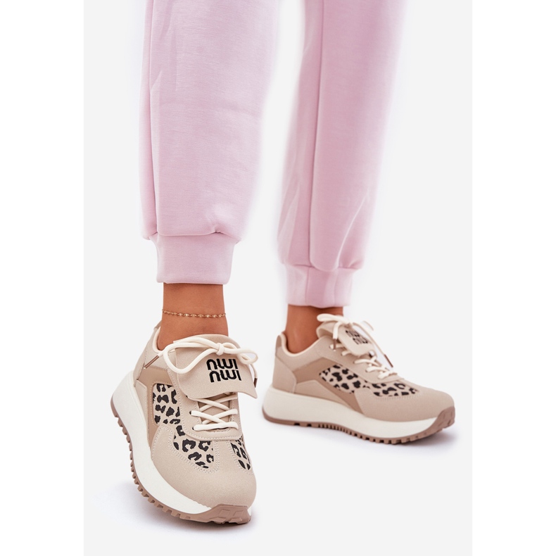 Kvinnors sneakers sportskor på plattformsledaren beige 1