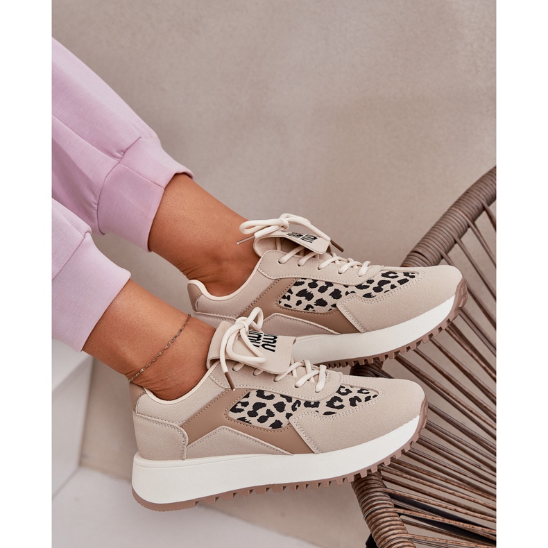 Kvinnors sneakers sportskor på plattformsledaren beige 2