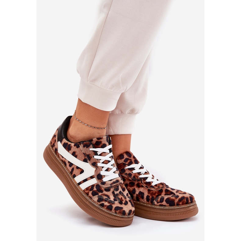 Kvinnors sneakers på plattformen Leopard Print Brown brun 1