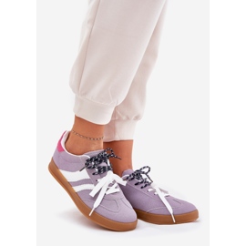 Låga kvinnors sneakers med dubbel lila snörning purpur 1