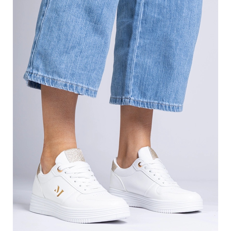 Kvinnors vita sneakers med gyllene glitter 2
