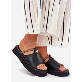 S.Barski Kvinnläder tofflor på plattformen med ett dekorativt bälte D&amp;A Mk51-475 svart 1