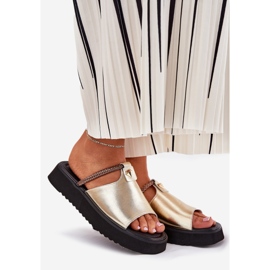 S.Barski Kvinnors läder tofflor på plattformen med ett dekorativt bälte D&amp;A MK51-475 guld gyllene 1