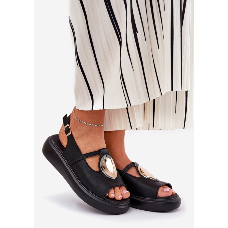 Läder eleganta kvinnors sandaler s.barski gr51-603 svart 1