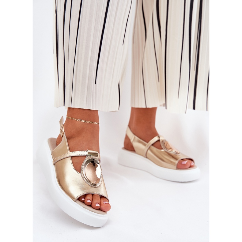 Läder eleganta kvinnosandaler s.barski gr51-603 zlotys gyllene 2