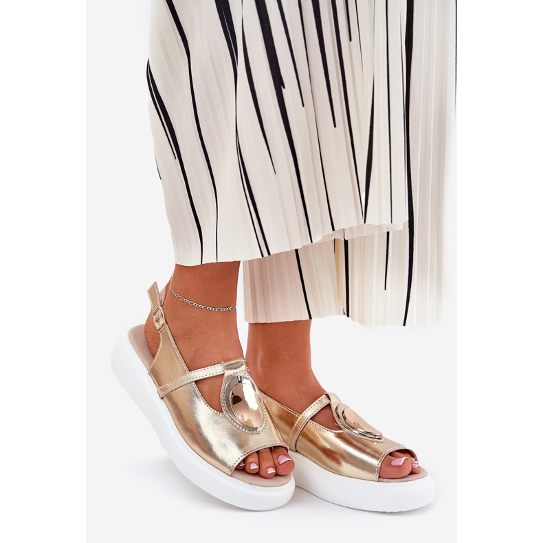 Läder eleganta kvinnosandaler s.barski gr51-603 zlotys gyllene 1