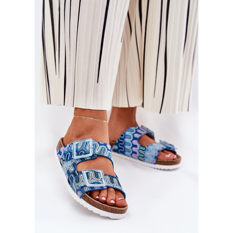 S.Barski Kvinnors flip flops med spännen och glitter S. Barski RB51-006 Blue blå 2