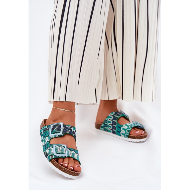 Kvinnors flip flops med spännen och glitter s.barski RB51-006 Green grön 2