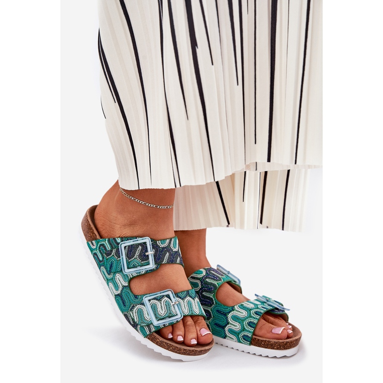 Kvinnors flip flops med spännen och glitter s.barski RB51-006 Green grön 1