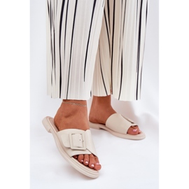 S.Barski Kvinnors läderflip flops med en D&amp;A SJ2302-01 beige spänne 2