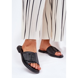 S.Barski Kvinnors läderflip flops med D&amp;A SJ2302-01 svart spänne 2
