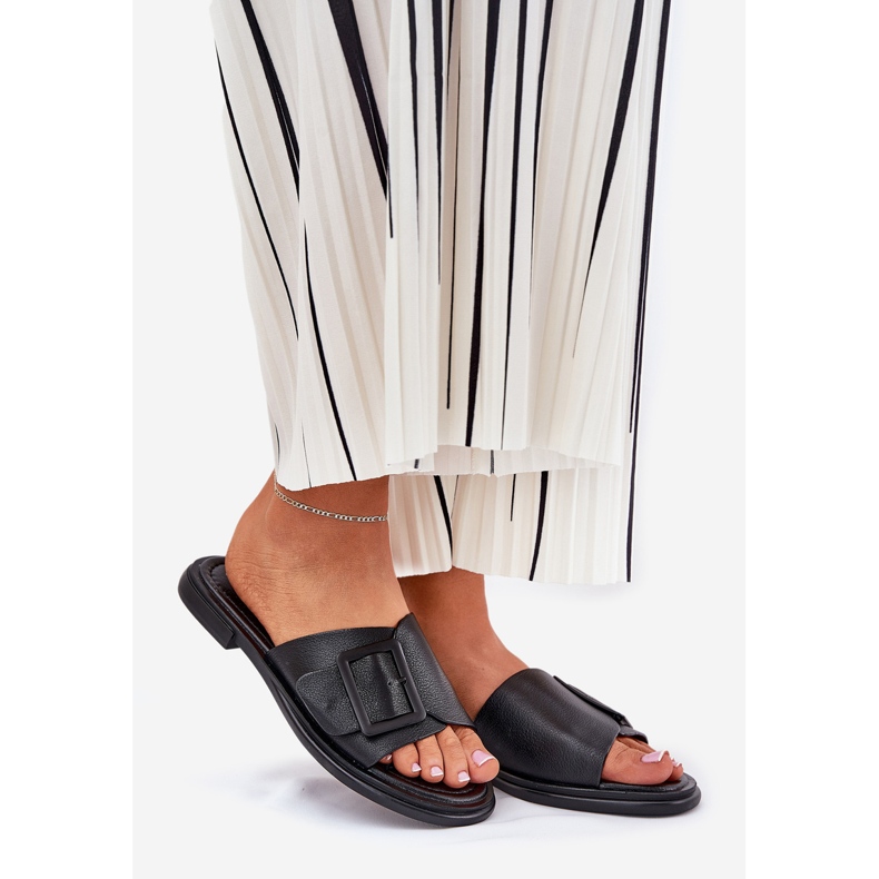 S.Barski Kvinnors läderflip flops med D&amp;A SJ2302-01 svart spänne 1