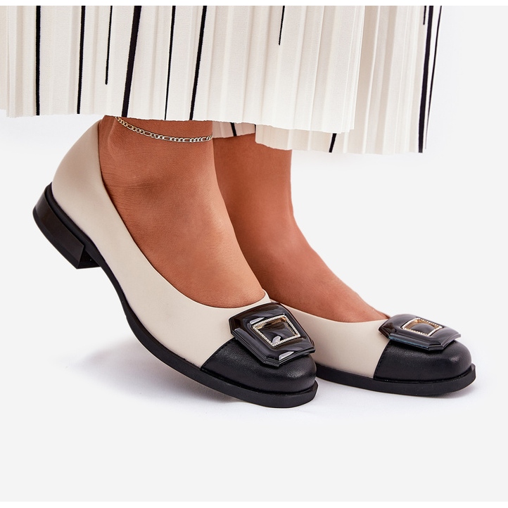 S.Barski Läderballerinor med dekoration D&amp;A MK51-059 beige 2