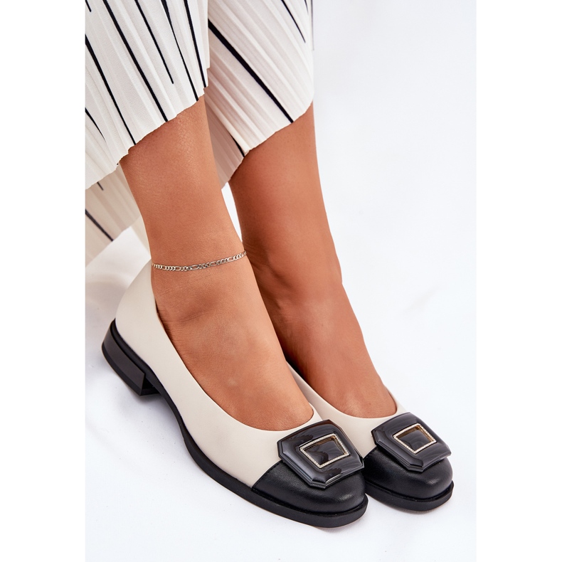 S.Barski Läderballerinor med dekoration D&amp;A MK51-059 beige 1