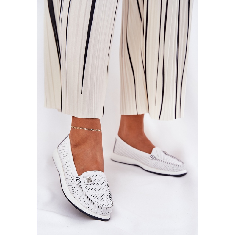 S.Barski Women's Leather Loafers S. Barski LR51-673 White vit 2