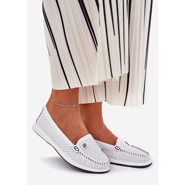 S.Barski Women's Leather Loafers S. Barski LR51-673 White vit 1