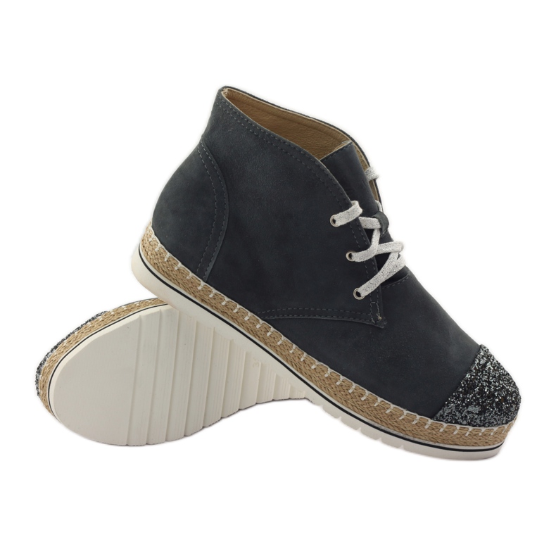 Espadrillor i läder för kvinnor, grå/silver, Neścior 3