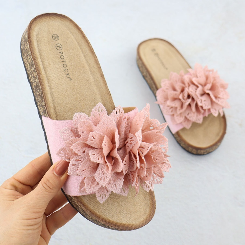 Kvinnors flip flops med blommor rosa potocki gn17301 1