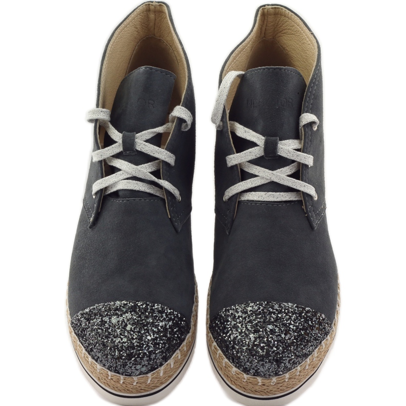 Espadrillor i läder för kvinnor, grå/silver, Neścior 4