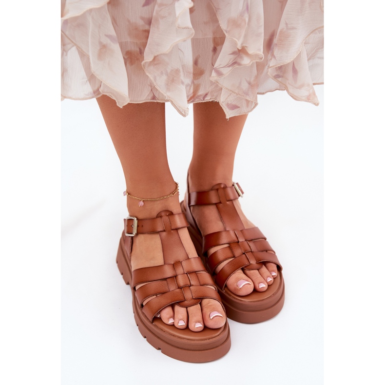 Eco Leather Women's Sandals på Camel Platform brun 2