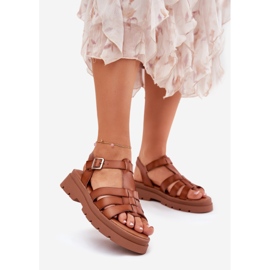 Eco Leather Women's Sandals på Camel Platform brun 1