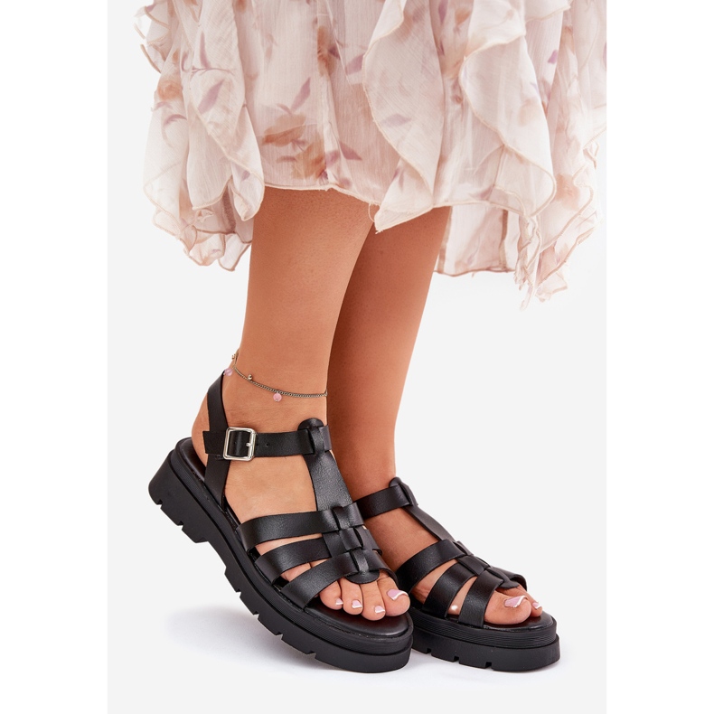 Eco Leather Women's Sandals på plattformen svart 1
