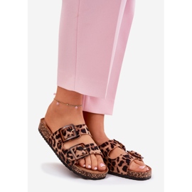 Kvinnors flip flops med klämmor på Cork Sole Brown Leopard Print brun 1