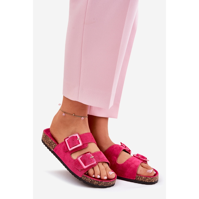 Kvinnors flip flops med spännen på Cork Sole Fuchsia rosa 1