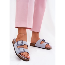 Kvinnors flip flops med klämmor på korksulablått 2