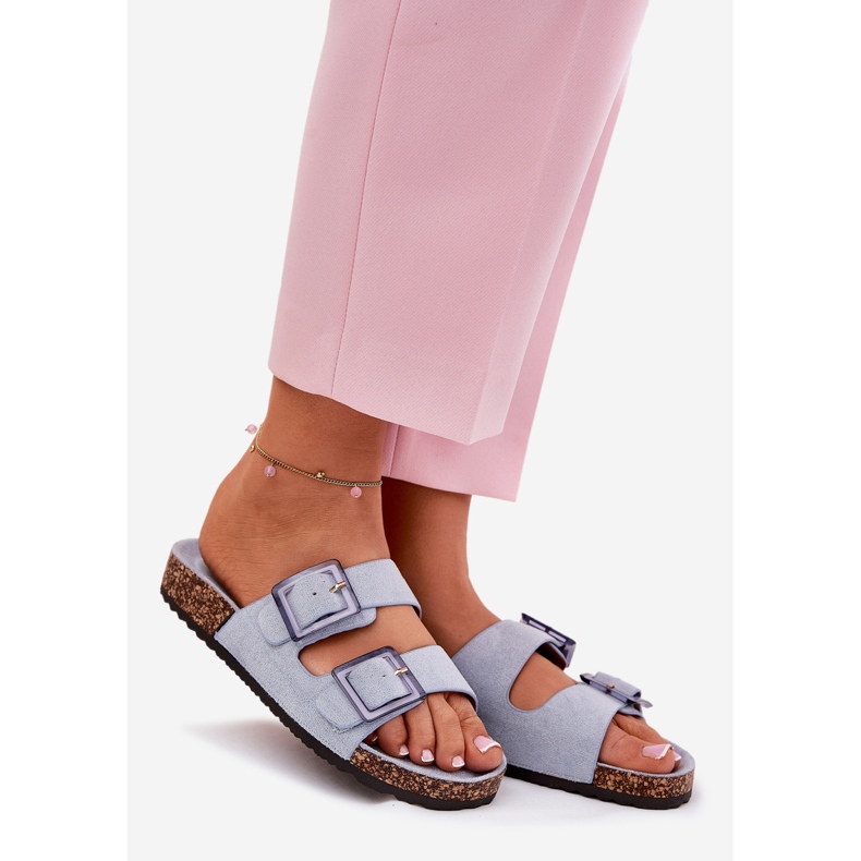 Kvinnors flip flops med klämmor på korksulablått 1