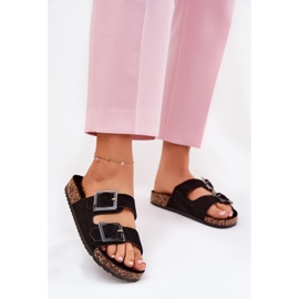 Kvinnors flip flops med klämmor på Cork Sole Black Sole svart 2