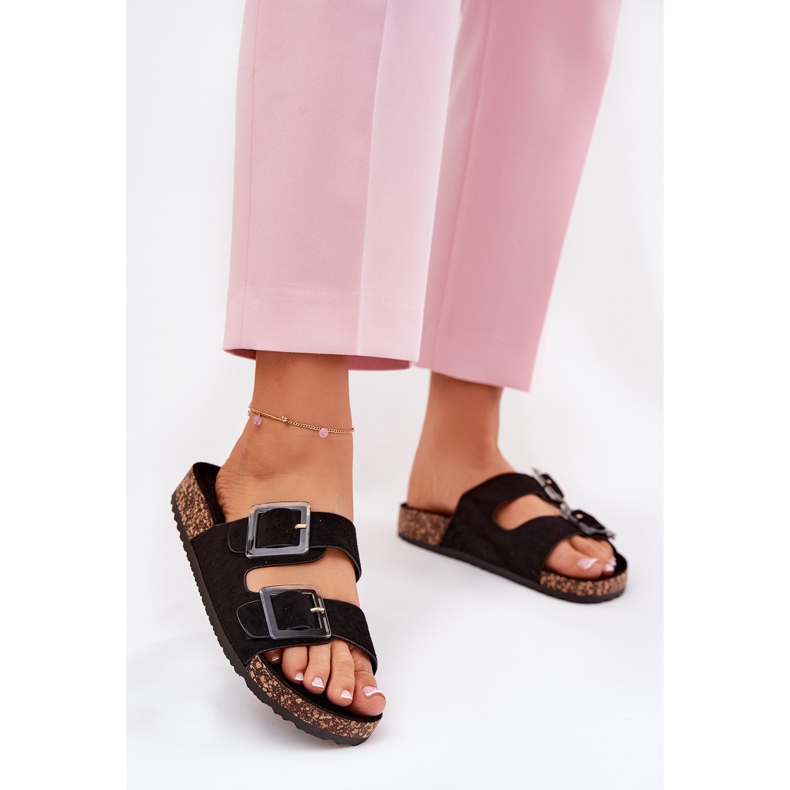 Kvinnors flip flops med klämmor på Cork Sole Black Sole svart 2