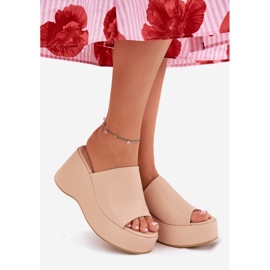 Eco Leather kvinnors tofflor på plattformen och beige kilar 2