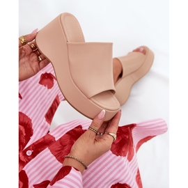 Eco Leather kvinnors tofflor på plattformen och beige kilar 1