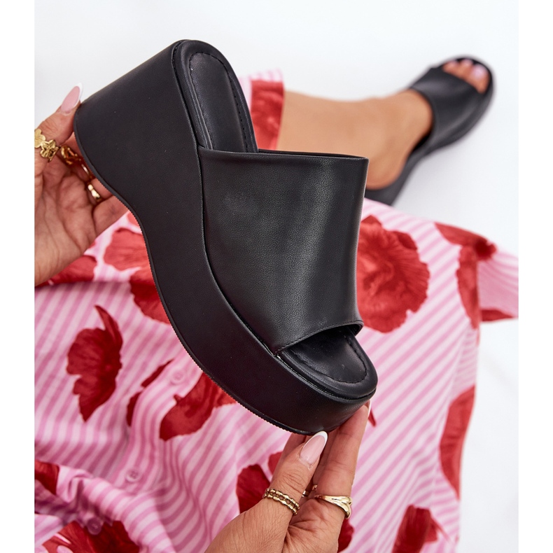 Eco Leather kvinnors tofflor på plattformen och svarta kilar 1