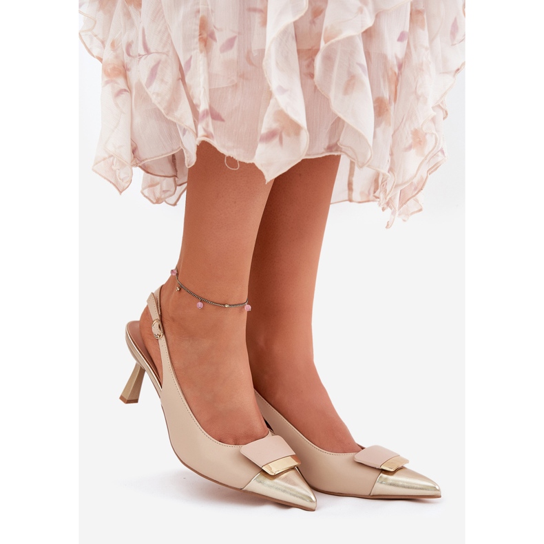 Eleganta höga klackar med dekoration Eco Leather Beige 1