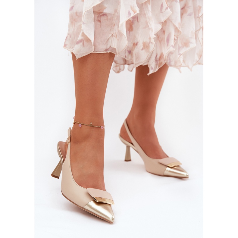 Eleganta höga klackar med dekoration Eco Leather Beige 2