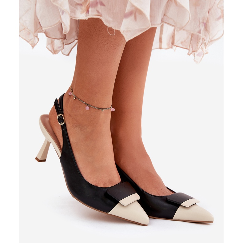 Eleganta höga klackar med dekoration Eco Black Leather svart 1