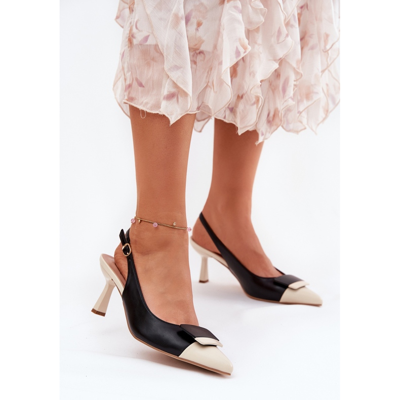 Eleganta höga klackar med dekoration Eco Black Leather svart 2