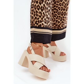 Kvinnors sandaler på posten och plattformen med Eco Leather Light Blue beige 2