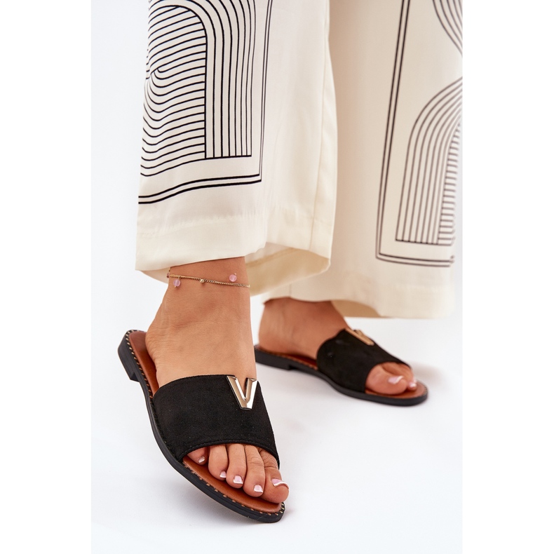 Flat -hanterade kvinnors flip flops med dekorativa detaljer svart 2