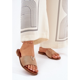 Flat -hanterade kvinnors flip flops med dekorativa kaki -detaljer beige 2