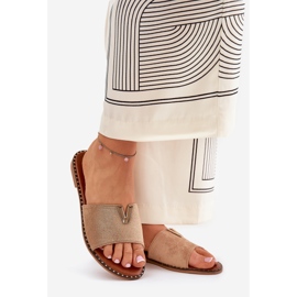 Flat -hanterade kvinnors flip flops med dekorativa kaki -detaljer beige 1