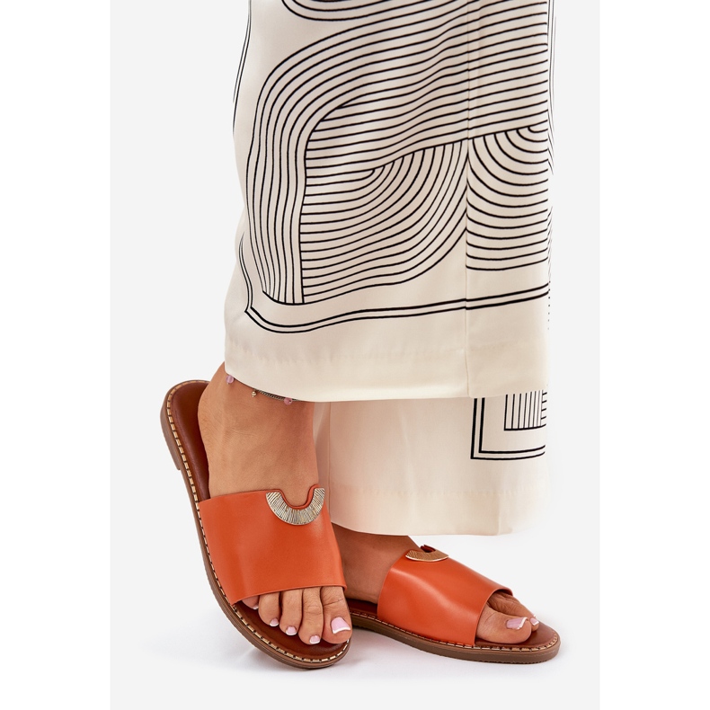 Eco Leather Women's Flip Flops med dekorativa orange detaljer 1
