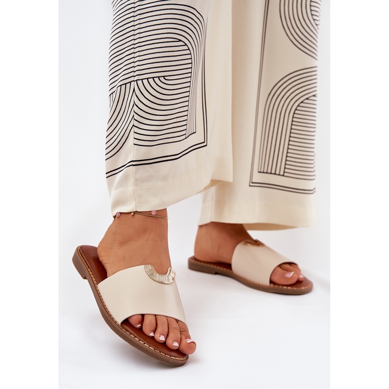 Eco Leather Women's Tisters med dekorativa detaljer Beige 2